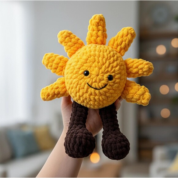 Handmade Crochet Sun Plushie Toy Inspired by Jellycat Style, Sunshine Baby Gift - Picture 4 of 9
